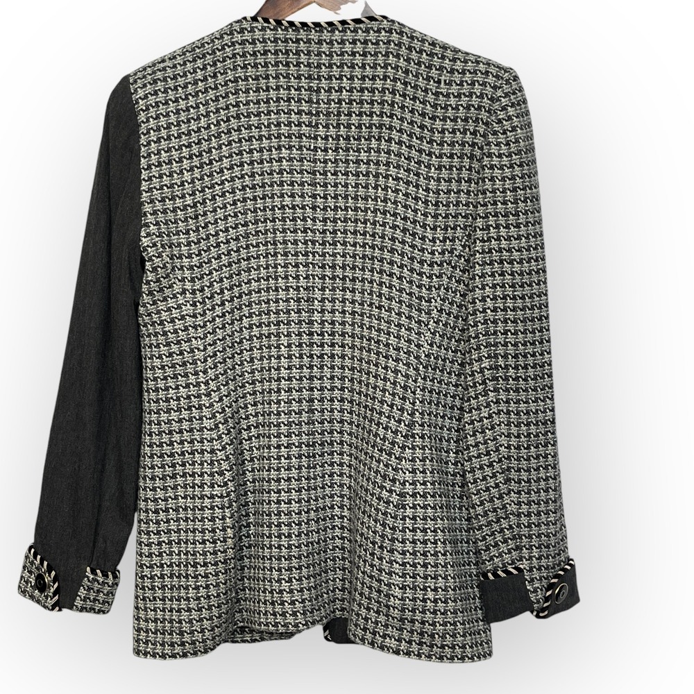 DONCASTER Classic Houndstooth Tweed Blazer Jacket Size 4P Wool USA Made VTG
